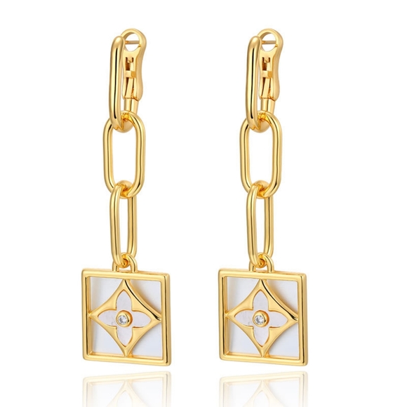 Four-leaf clover 18k vintage long earrings - Picture 1 of 4